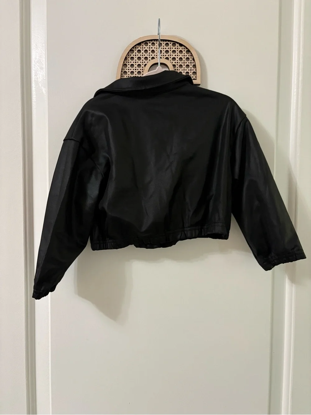 SHEIN Black Cropped Faux Leather Jacket for Kids